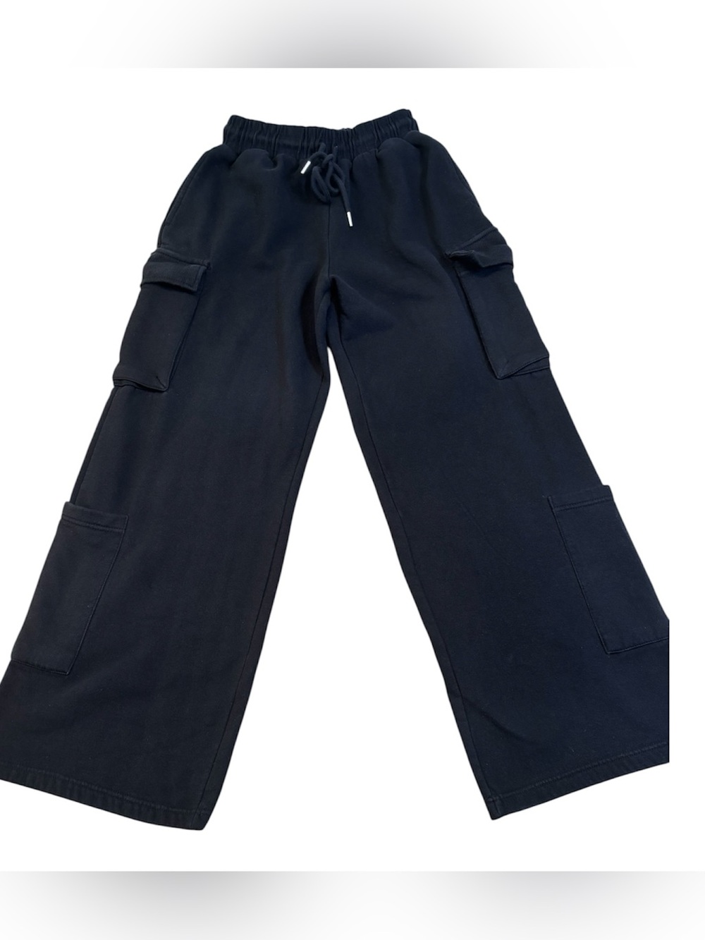 🔥 Zara Wide Leg Plush Cargo Sweatpants Black Women’s Small S Streetwear Y2K 🔥